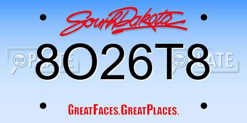 8O26T8 South Dakota License Plate