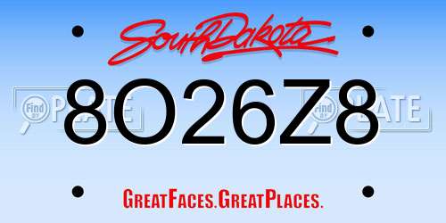 8O26Z8 South Dakota License Plate