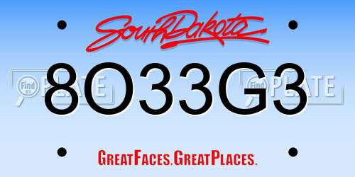 8O33G3 South Dakota License Plate