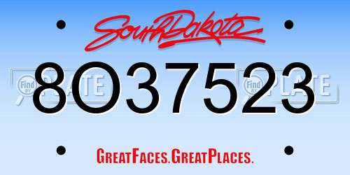 8O37523 South Dakota License Plate