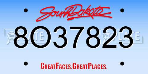 8O37823 South Dakota License Plate