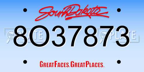 8O37873 South Dakota License Plate
