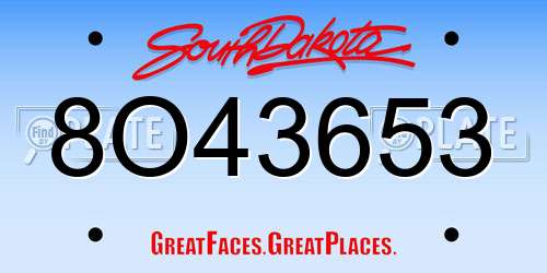 8O43653 South Dakota License Plate