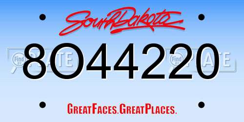 8O44220 South Dakota License Plate