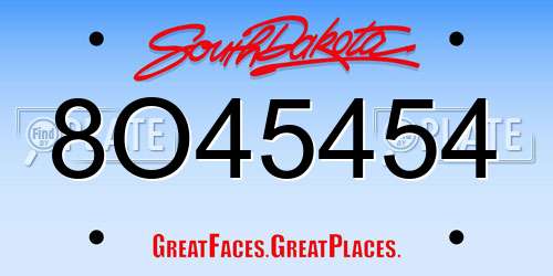 8O45454 South Dakota License Plate