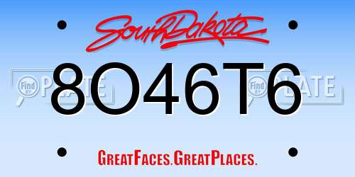 8O46T6 South Dakota License Plate
