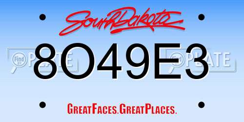 8O49E3 South Dakota License Plate