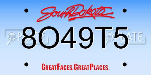 8O49T5 South Dakota License Plate