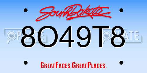 8O49T8 South Dakota License Plate