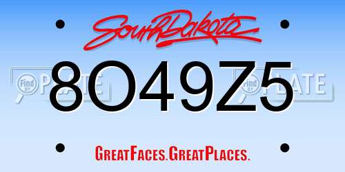 8O49Z5 South Dakota License Plate