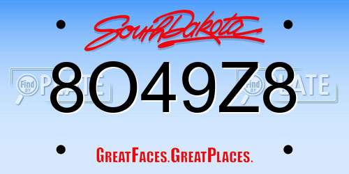 8O49Z8 South Dakota License Plate