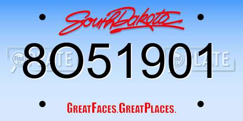 8O51901 South Dakota License Plate