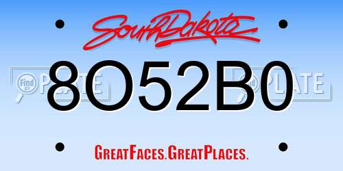 8O52B0 South Dakota License Plate