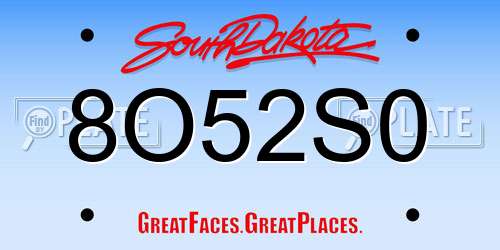 8O52S0 South Dakota License Plate