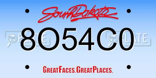 8O54C0 South Dakota License Plate
