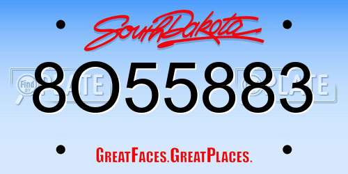 8O55883 South Dakota License Plate