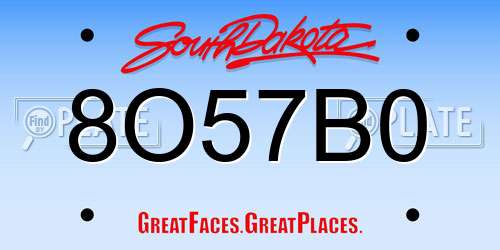 8O57B0 South Dakota License Plate
