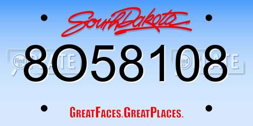 8O58108 South Dakota License Plate