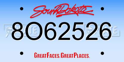 8O62526 South Dakota License Plate