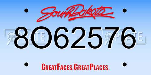 8O62576 South Dakota License Plate