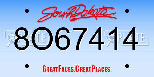 8O67414 South Dakota License Plate