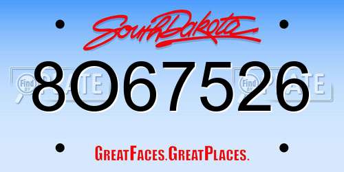 8O67526 South Dakota License Plate