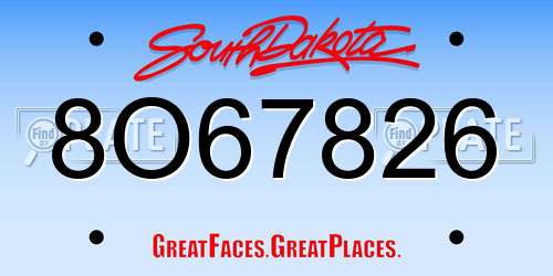 8O67826 South Dakota License Plate