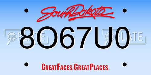 8O67U0 South Dakota License Plate
