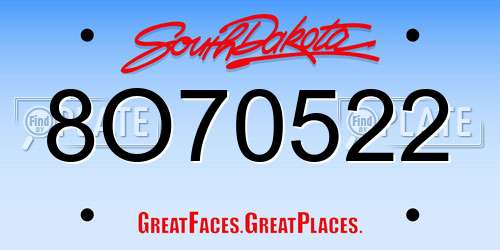 8O70522 South Dakota License Plate