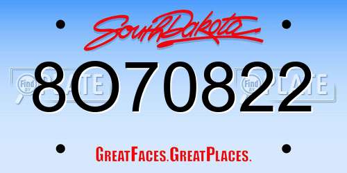8O70822 South Dakota License Plate