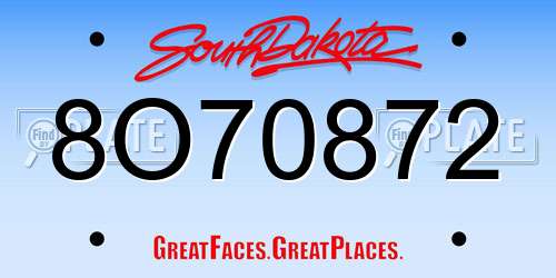 8O70872 South Dakota License Plate