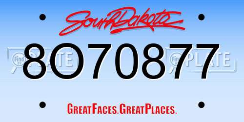 8O70877 South Dakota License Plate