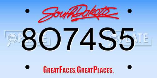 8O74S5 South Dakota License Plate