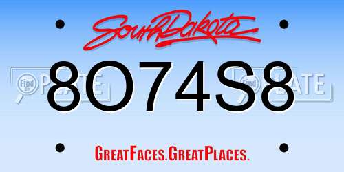 8O74S8 South Dakota License Plate