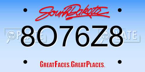 8O76Z8 South Dakota License Plate