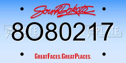 8O80217 South Dakota License Plate