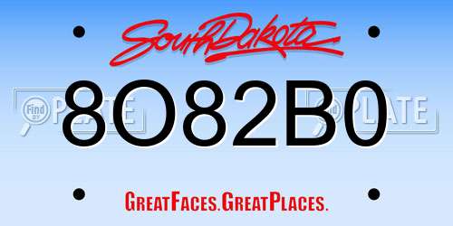 8O82B0 South Dakota License Plate