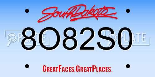 8O82S0 South Dakota License Plate