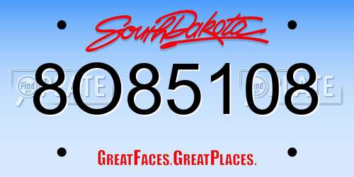8O85108 South Dakota License Plate