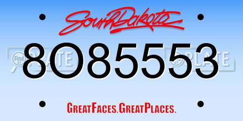 8O85553 South Dakota License Plate