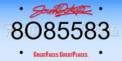 8O85583 South Dakota License Plate