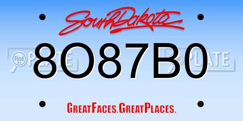 8O87B0 South Dakota License Plate
