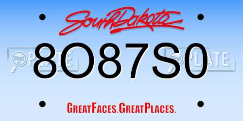 8O87S0 South Dakota License Plate