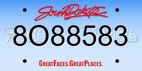 8O88583 South Dakota License Plate