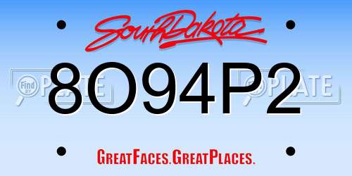 8O94P2 South Dakota License Plate