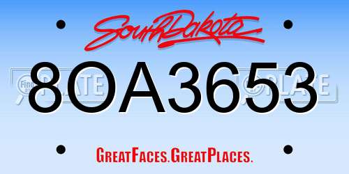 8OA3653 South Dakota License Plate