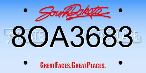 8OA3683 South Dakota License Plate