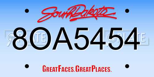 8OA5454 South Dakota License Plate