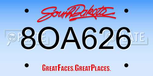 8OA626 South Dakota License Plate