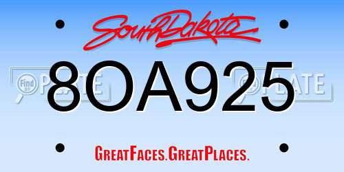 8OA925 South Dakota License Plate